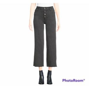 Time & Tru Faded Black High Rise Exposed Button Fly Wide Leg Cropped Jea…